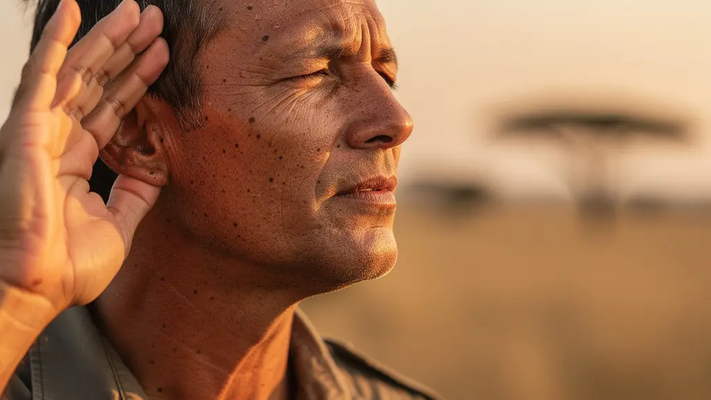 Observateur immobile écoutant les sons de la nature en safari