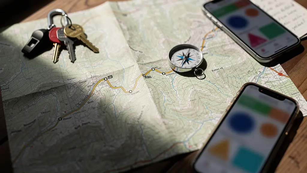 Document de planification et carte topographique pour communication de l'itinéraire de randonnée