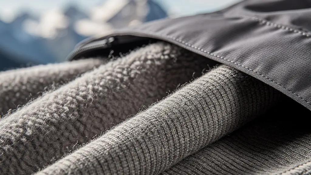 Disposition technique de vêtements de montagne en système multicouche sur fond naturel