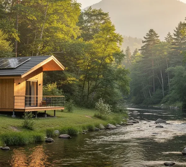 Paysage naturel préservé avec hébergement écologique intégré dans la nature