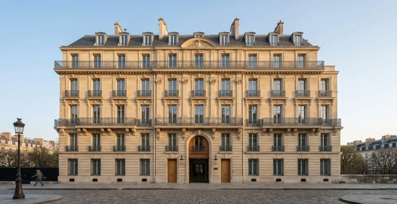 Vue d'ensemble d'une façade d'hôtel de charme avec architecture classique française