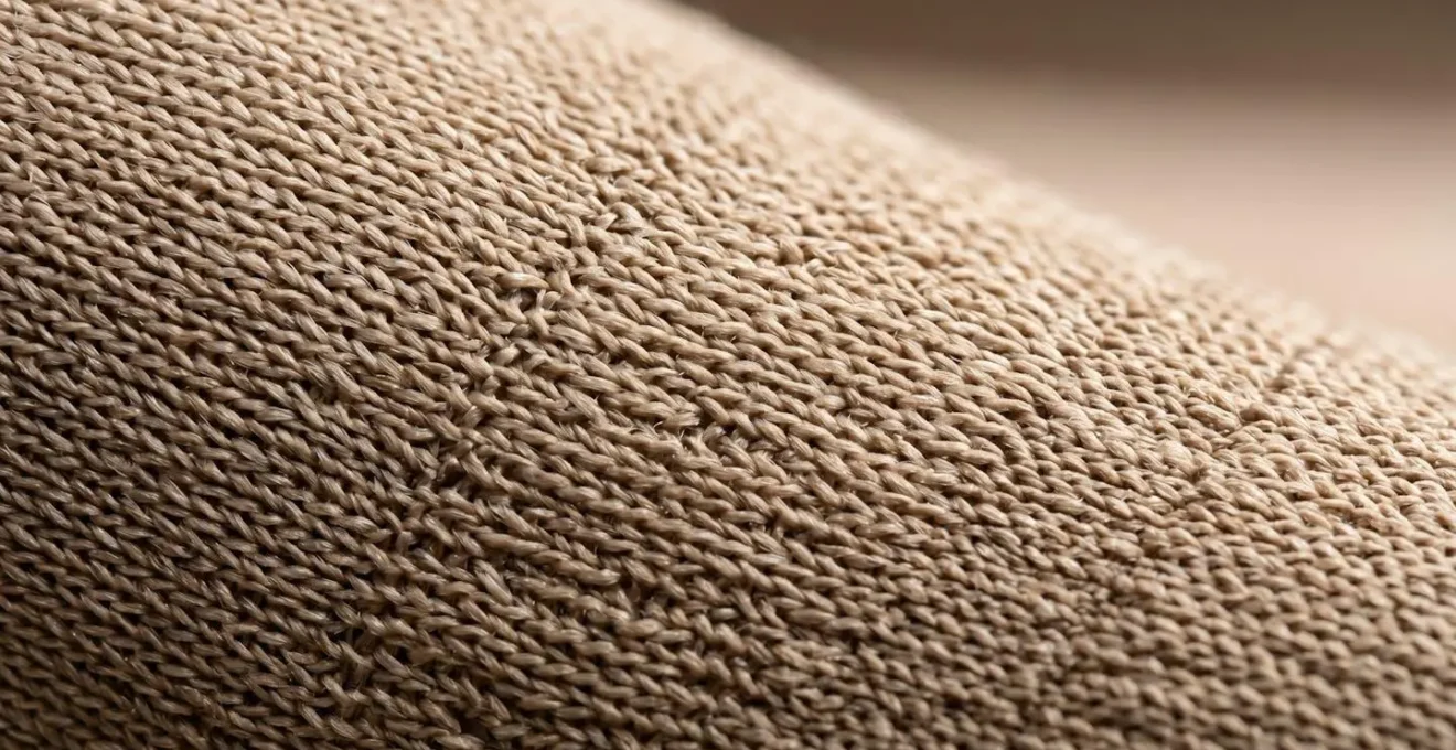 Détail macro de la texture et du tissage d'un bas de contention médical