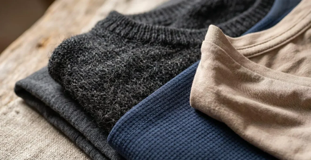 Superposition de vêtements techniques en couches montrant la méthode du layering pour voyager