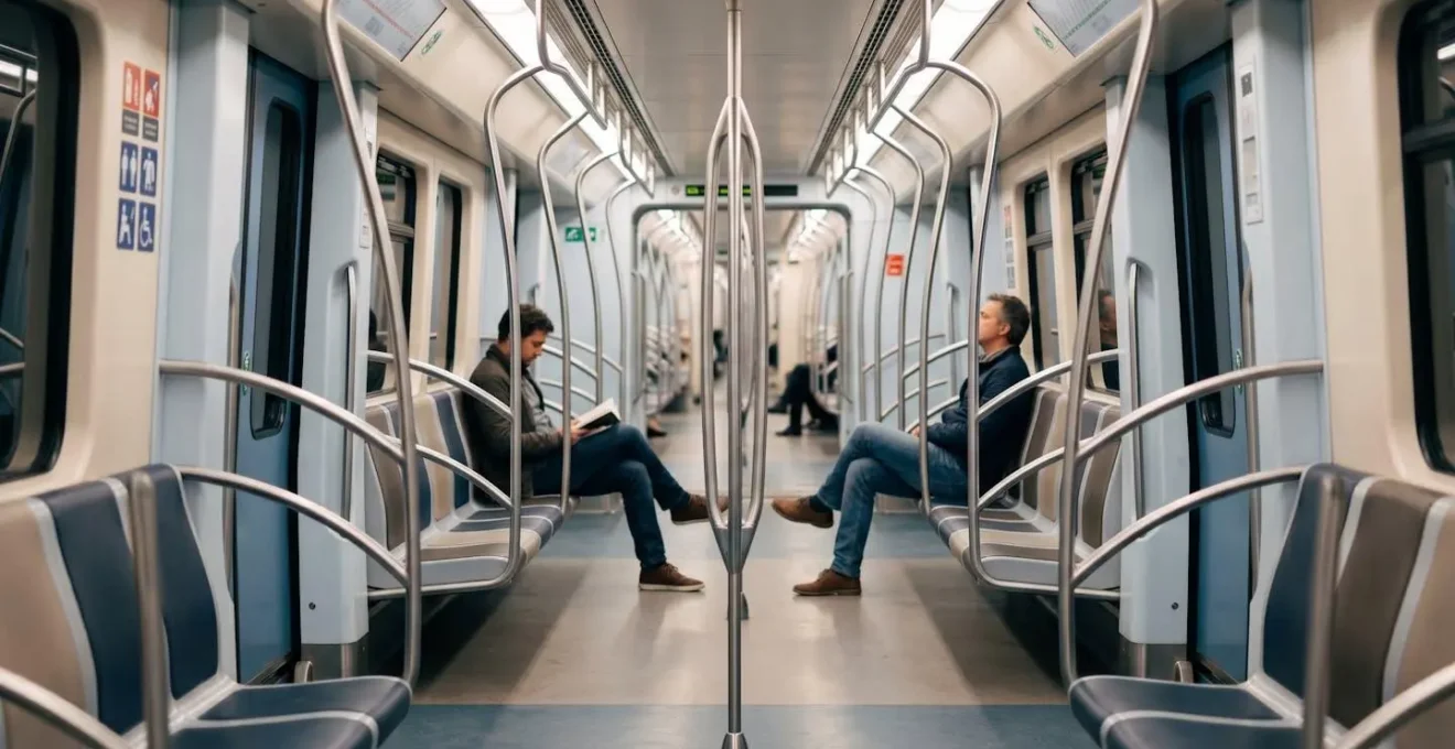 Wagon de métro spacieux en dehors des heures de pointe avec sièges disponibles
