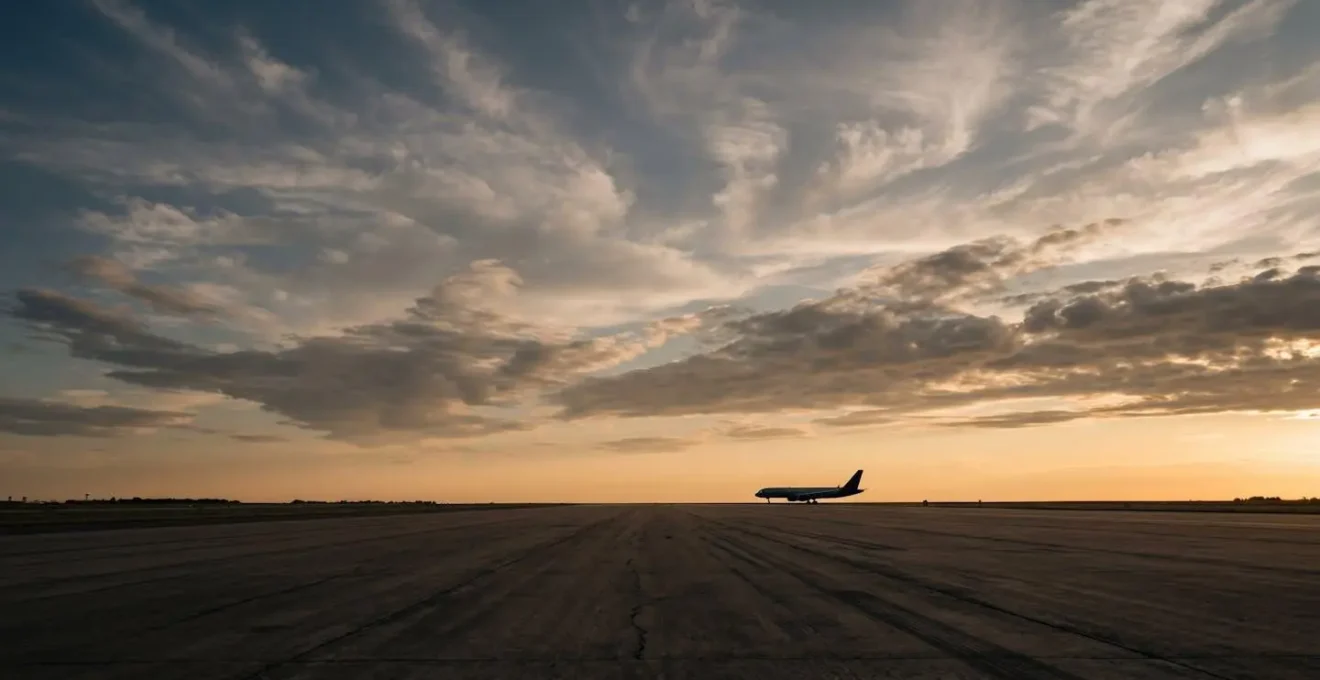 Vue environnementale minimaliste évoquant un transport médical aérien avec espace négatif symbolisant l'isolement
