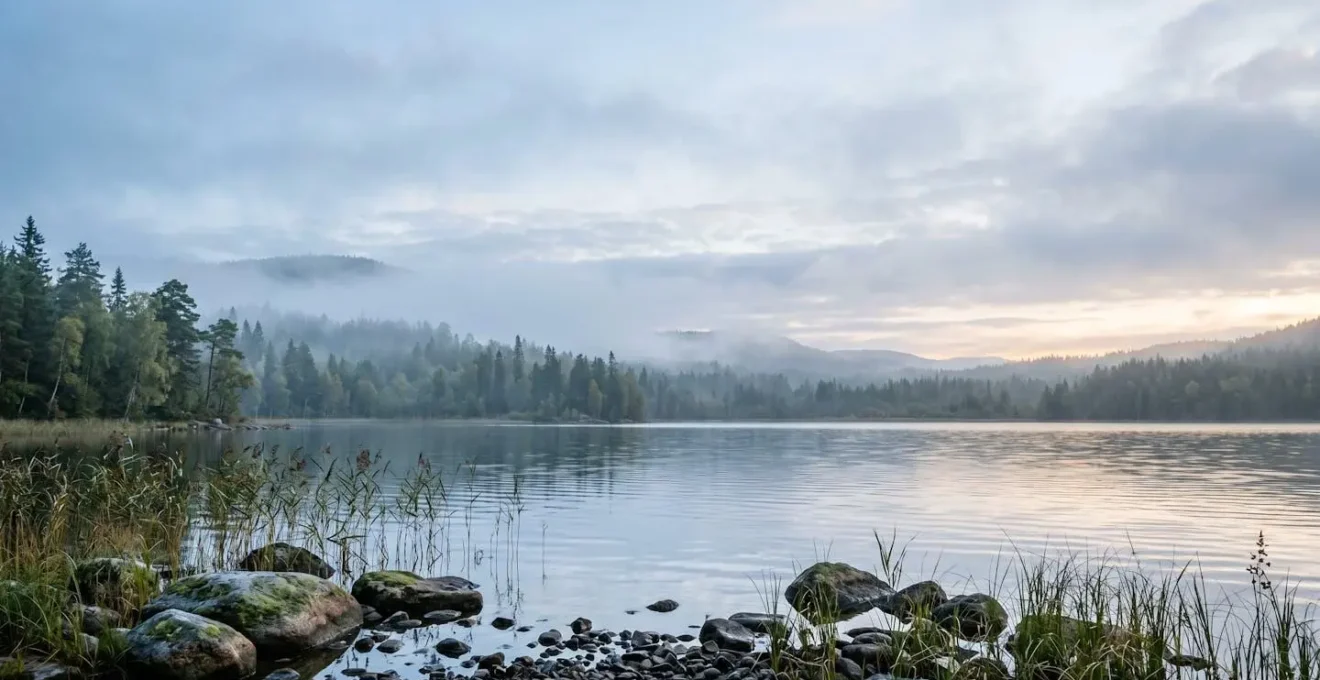 Environnement naturel apaisant avec jeu de lumière douce illustrant le calme d'une retraite