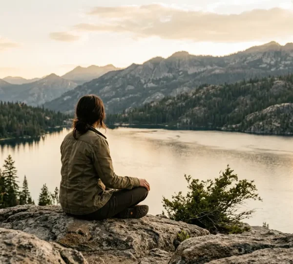 Personne en contemplation paisible dans un environnement naturel sans écrans