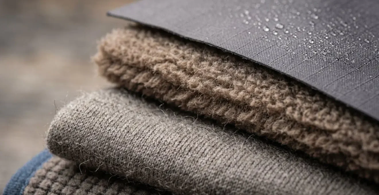 Gros plan sur des textiles techniques superposés illustrant le principe d'isolation par couches